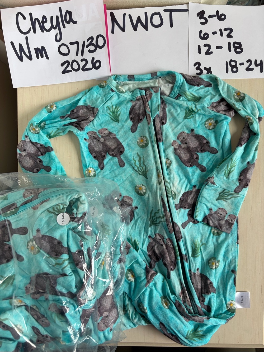 Bamboo Zip Sleeper - Aquamarine Otter Print